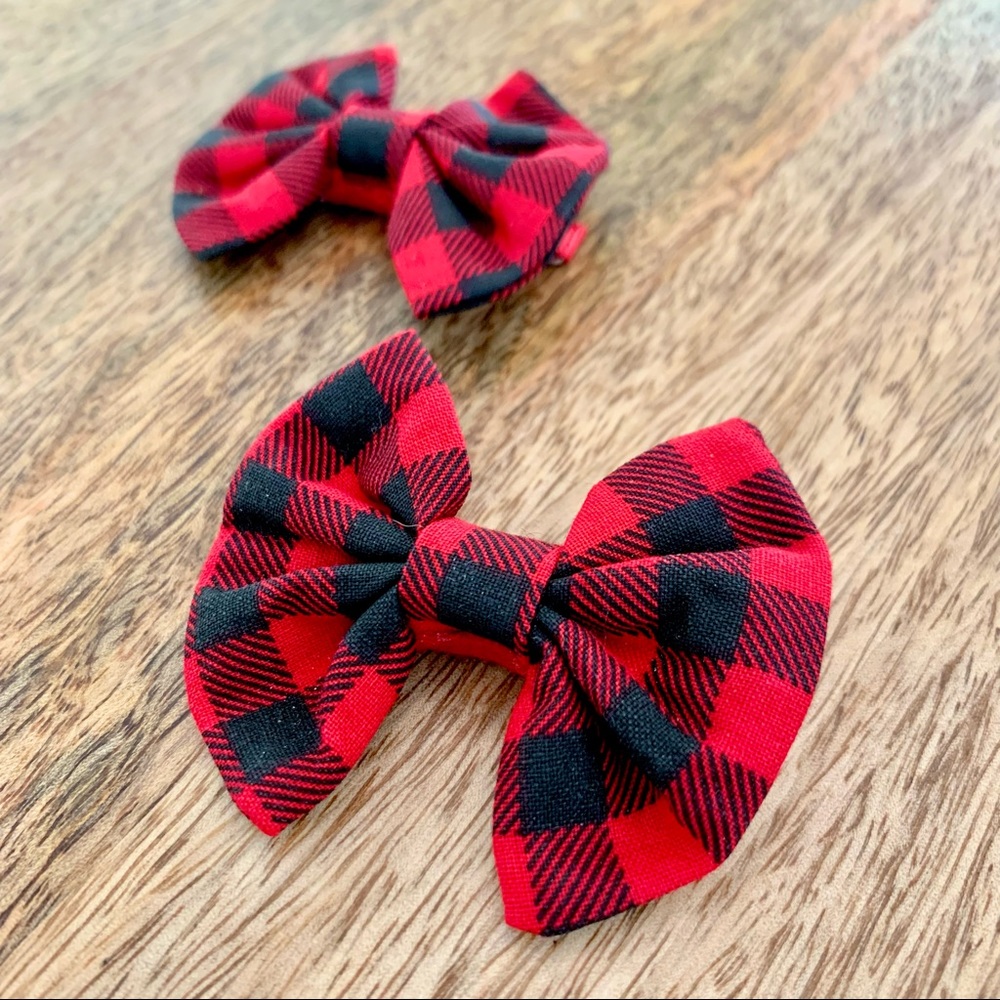 | itslove littles handmade buffalo check mini ribbon hair clips |